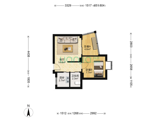 静安小区 2室1厅1卫 41平方