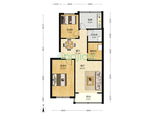 县府街 2室2厅1卫 81平方