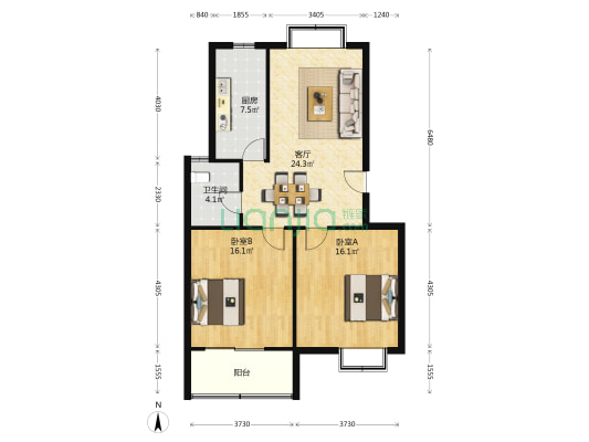 同里时代家园 2室1厅1卫 87平方