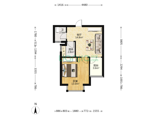 祥和家园 1室1厅1卫 45平方
