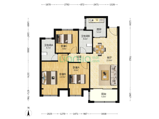 海伦堡云璟台 3室1厅2卫 109平方