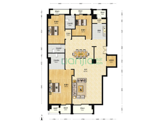 信达中心 · 東外39號 3室1厅3卫 265平方