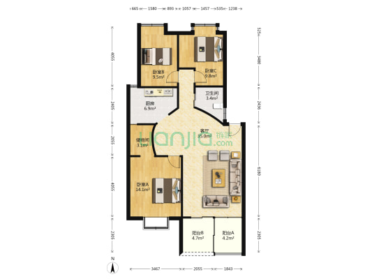 清风居 3室1厅1卫 106平方