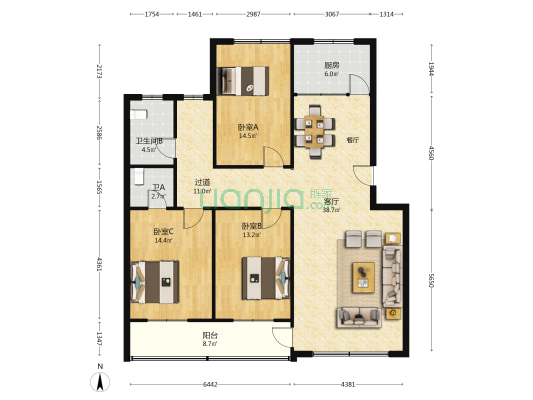 电力七小区 3室1厅2卫 137平方
