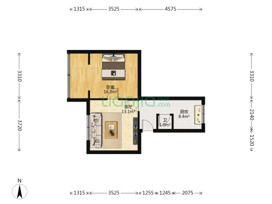 鹿冲关路32号 1室1厅1卫 45平方