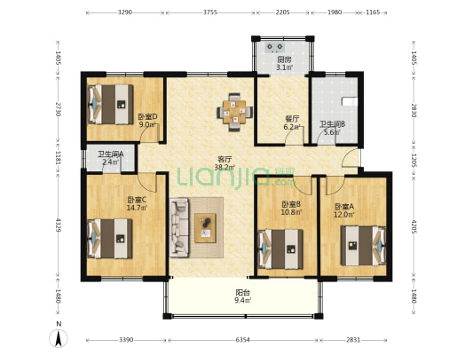 军分区干休所家属院 4室2厅2卫 132平方