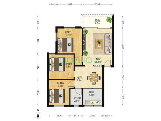 沿河东路165号 3室2厅1卫 77平方