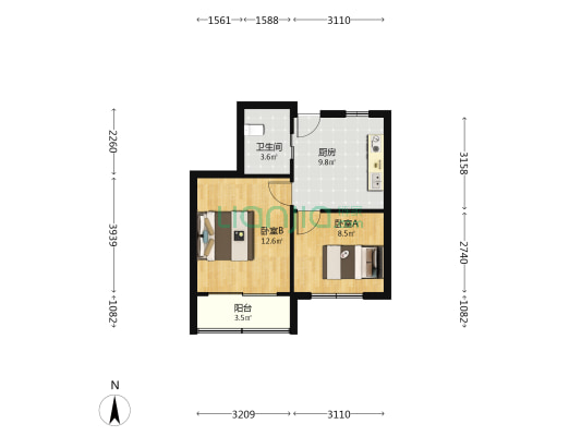 张虹路90弄 2室0厅1卫 48平方