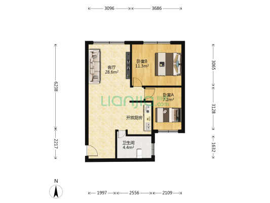 鸿运花园 2室1厅1卫 69平方