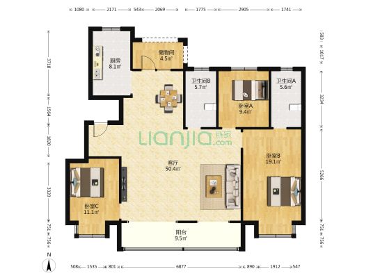 德润天宸 3室1厅2卫 148平方