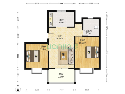 繁荣华庭 2室1厅1卫 102平方