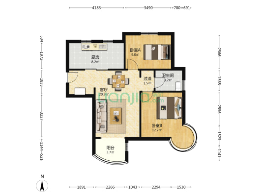 津铁和苑 2室1厅1卫 92平方