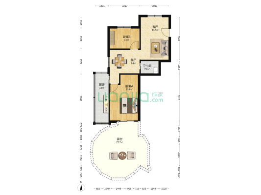锦园公寓 2室2厅1卫 66平方