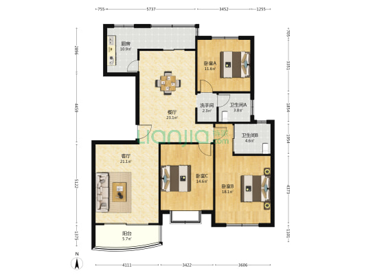 嘉宝花园(公寓) 3室2厅3卫 141平方