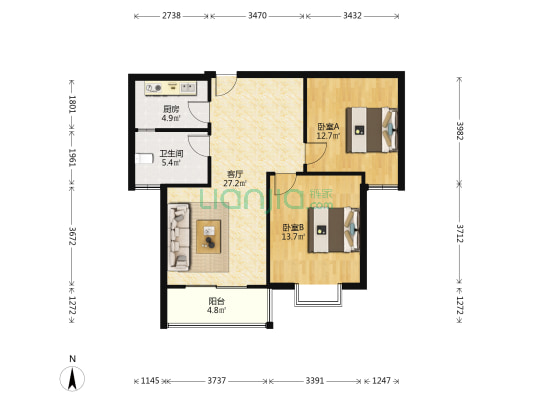 华侨世界北区 2室1厅1卫 87平方