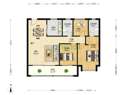 建发鸿璟园 3室1厅2卫 123平方