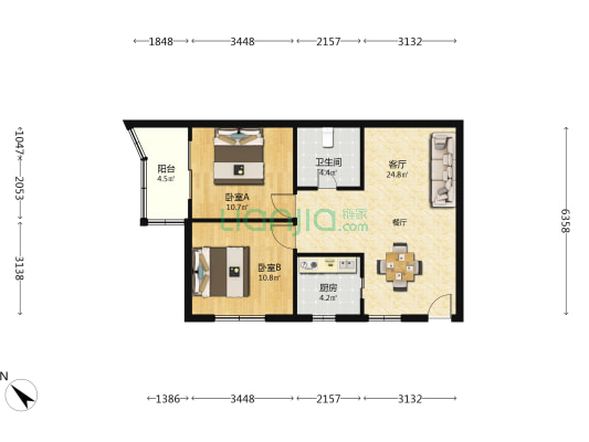 申达大厦 2室1厅1卫 84平方