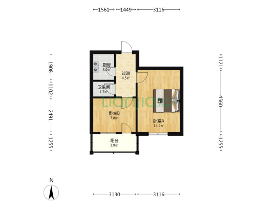 和平路442号轴承厂家属院 2室0厅1卫 39平方
