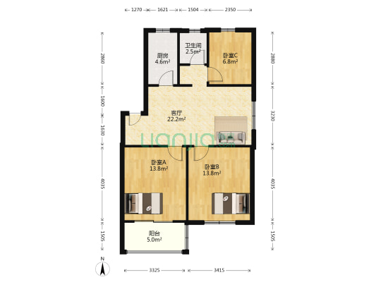 牛首福园 3室1厅1卫 82平方