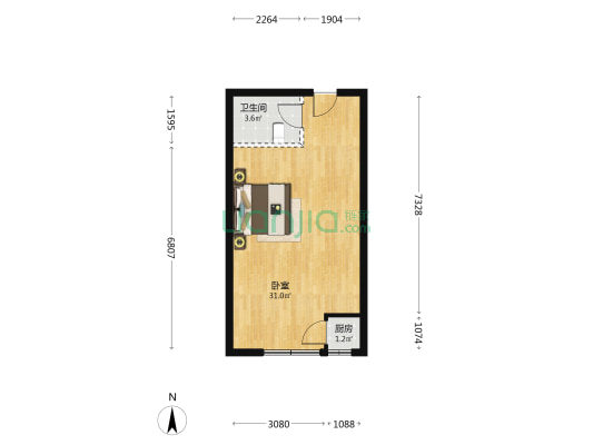 宏祥22号铂寓 1室0厅1卫 55平方