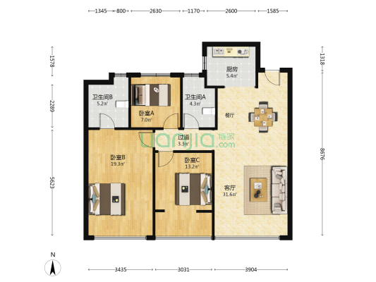 绿城锦庐 3室1厅2卫 110平方