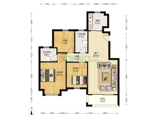 龙光玖誉湾 3室1厅2卫 96平方