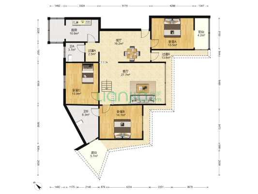 组织部家属院 3室2厅2卫 142平方