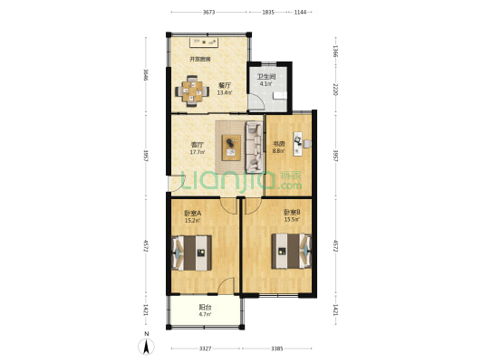 青园路 3室2厅1卫 96平方