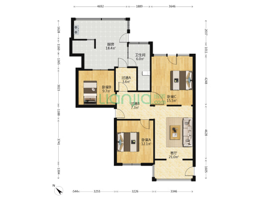狮子路29号 3室1厅1卫 72平方