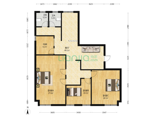 阳光商务大厦 4室1厅2卫 143平方