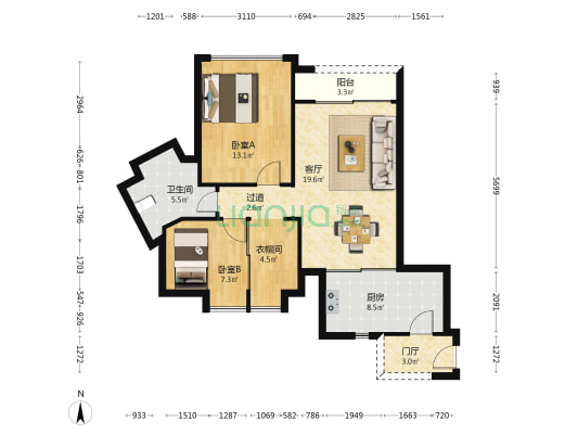 岁宝壹品苑 2室1厅1卫 118平方