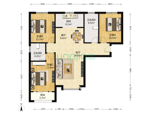 保利心语花园 3室2厅2卫 112平方