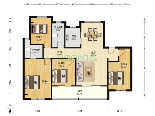 新希望·锦麟芳华 4室1厅2卫 142平方