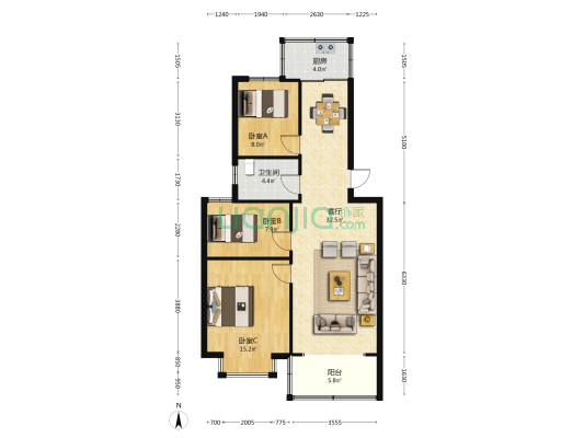 恒固·书香苑 3室1厅1卫 91平方
