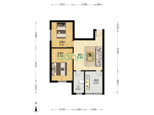 桥头楼 2室1厅1卫 62平方