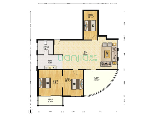 广大路 3室1厅1卫 142平方