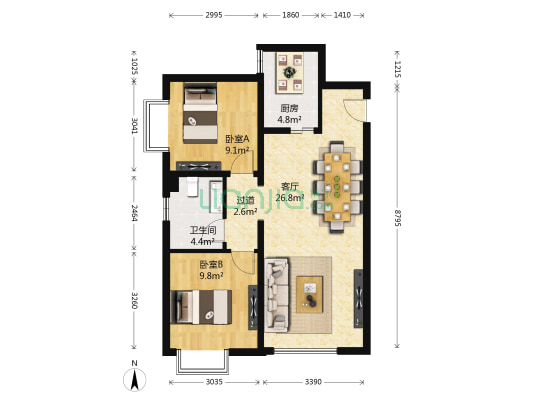 远洋沁山水上品 2室1厅1卫 84平方