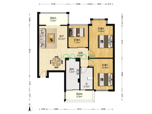 玉湖轩 3室1厅1卫 95平方