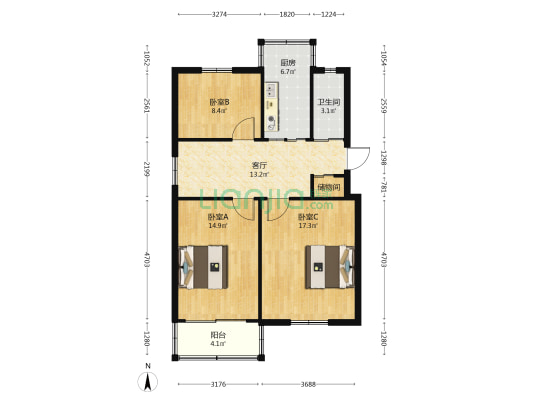 安德门80-1号 3室1厅1卫 84平方