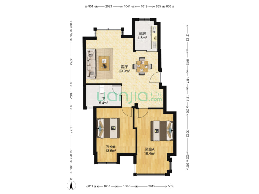 蓝天公寓南区 2室1厅1卫 94平方