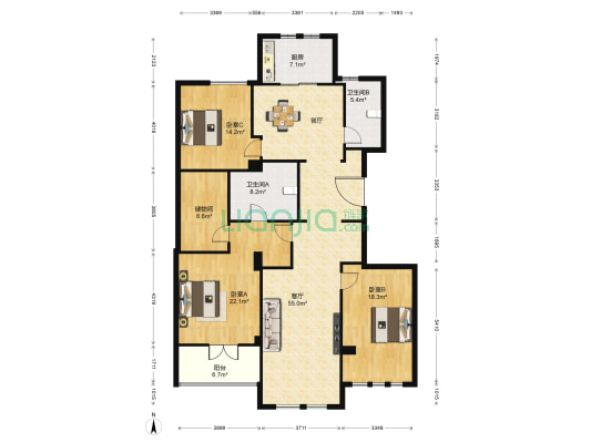 双喜花园紫园 3室1厅2卫 170平方