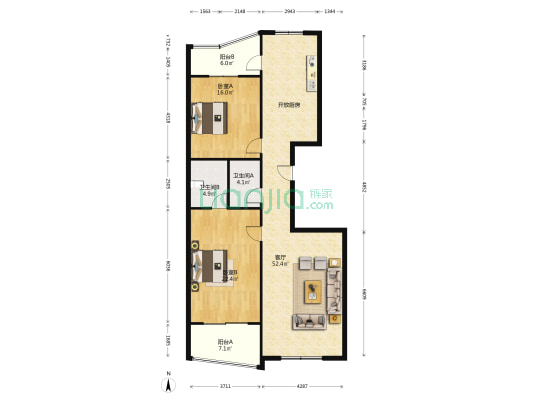 锦绣家园东区 2室1厅2卫 159平方