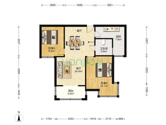 福景苑 2室1厅1卫 85平方