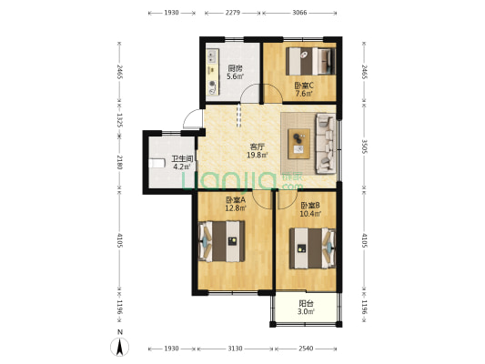 唐家弄 3室1厅1卫 79平方