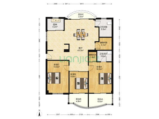 怡景北苑 3室1厅2卫 137平方