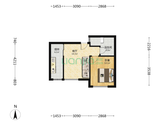 云景嘉园 1室1厅1卫 54平方