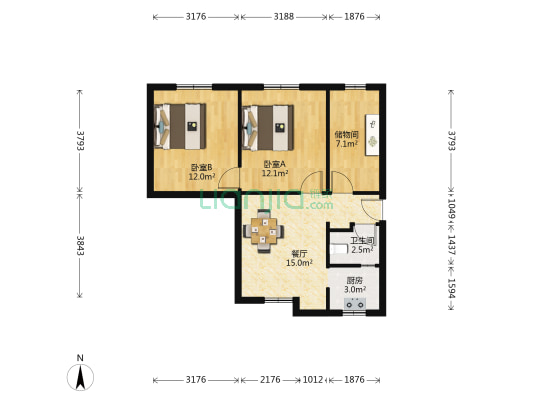 水碾河南三街3号 2室1厅1卫 72平方