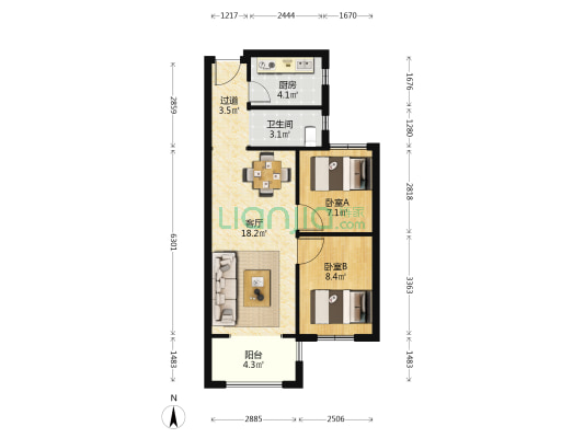 花样年锦绣城A区 2室1厅1卫 65平方