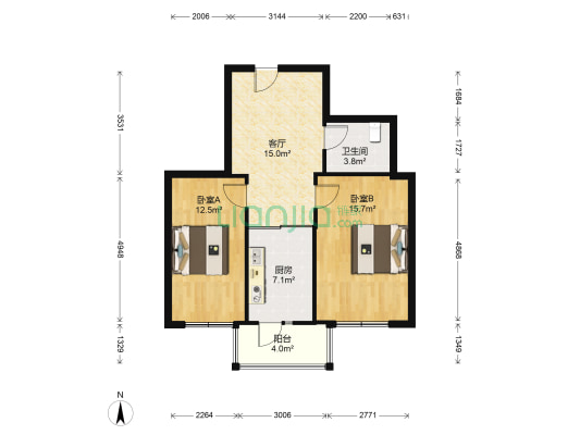 多福家园 2室1厅1卫 75平方