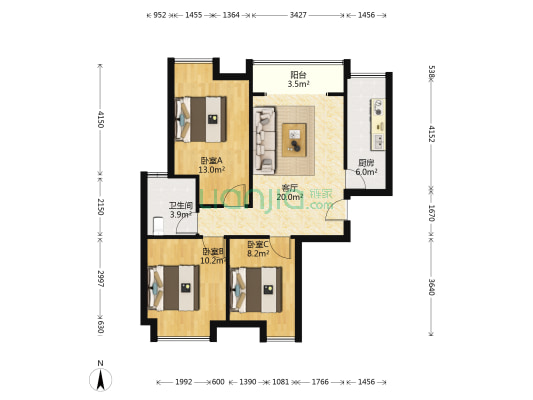 博闻时代锦汇 3室1厅1卫 87平方